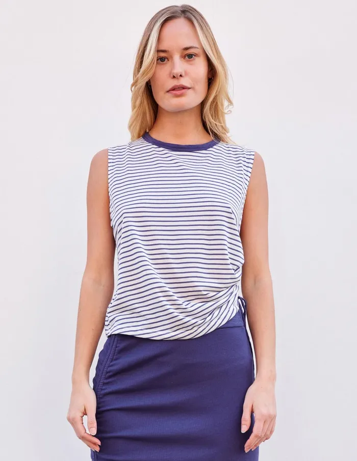 Sundry Clothing Tanks Women Women039s Classic Stripe Shirred Muscle Tank In Optic White Optic White