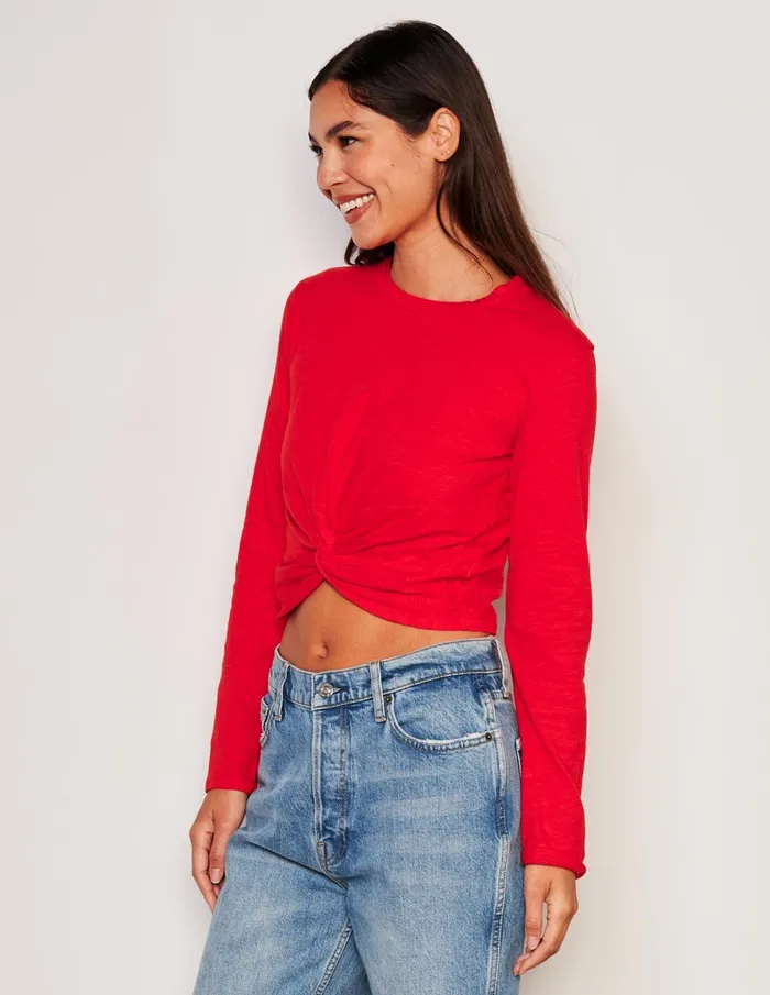 Sundry Clothing Tees Women Women039s Long Sleeve Twist Tee In Flare Red Flare Red
