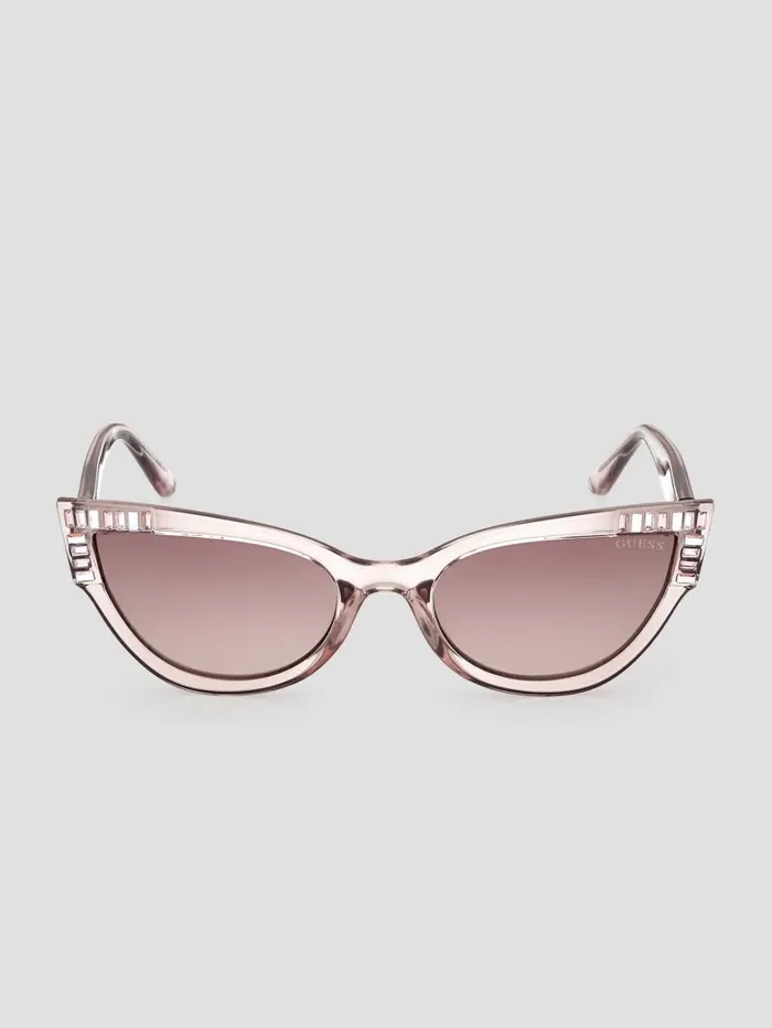 Sunglasses GUESS Women Plastic CatEye Stone Sunglasses Nude