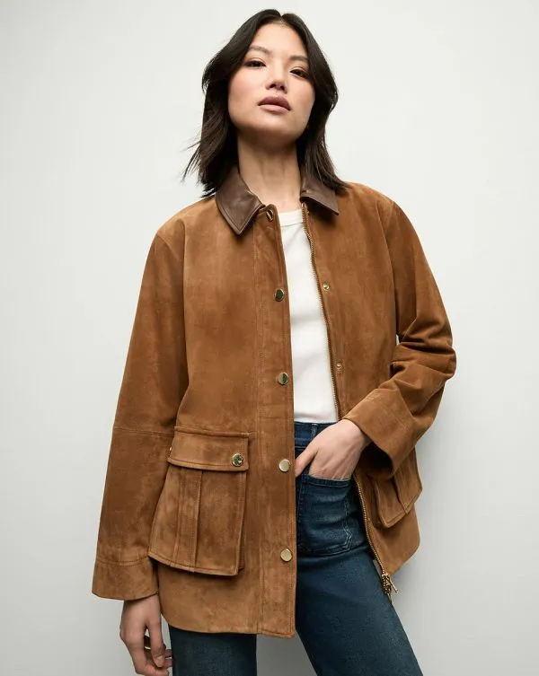 Suz Suede Dickey Chore Coat Whisky Women Veronica Beard Jackets and Outerwear