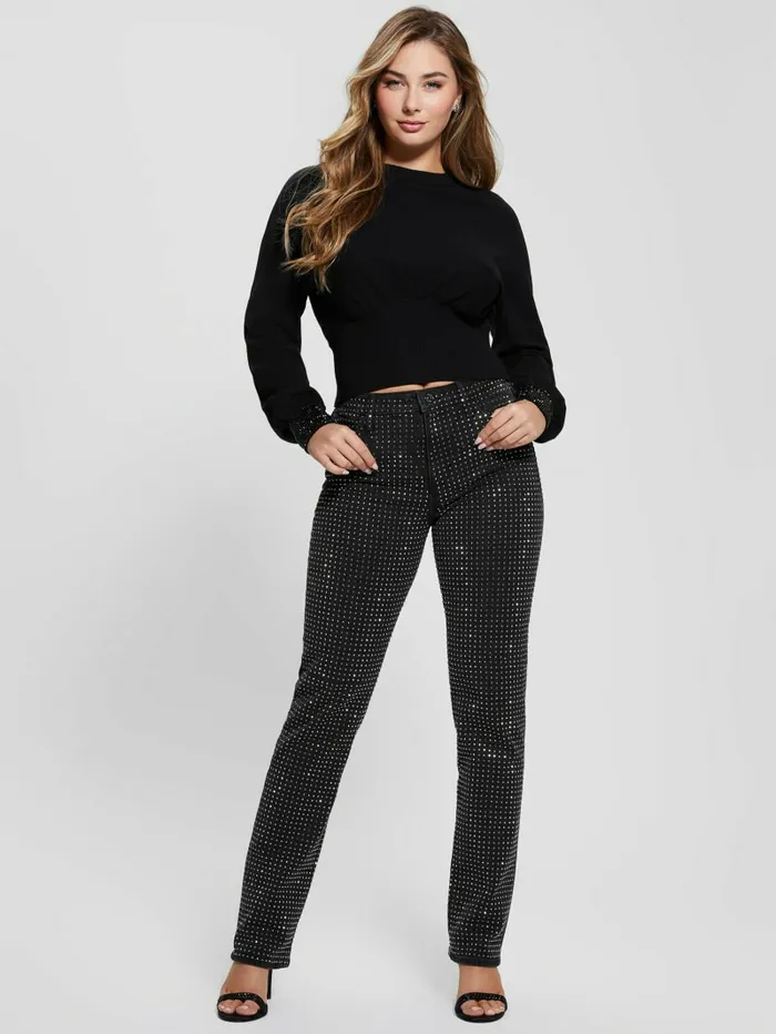 Sweaters and Knits Eco Posa Bling Cuff Sweater Jet BlackBlack 8211 GUESS Women
