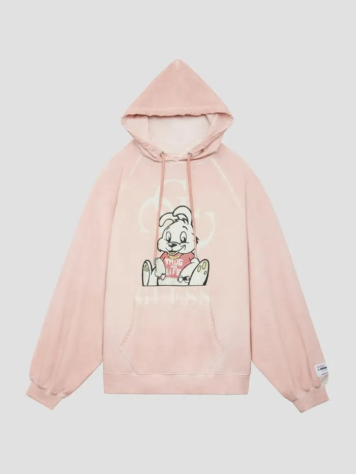 Sweaters and Knits GUESS Women Rhinestone Bunny Graphic Hoodie Smooth Pink Multi
