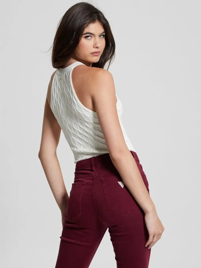 Sweaters and Knits GUESS Women Vanessa Diamond Knit Sweater Tank Dove White Sweaters and Knits GUESS Women Vanessa Diamond Knit Sweater Tank Dove White