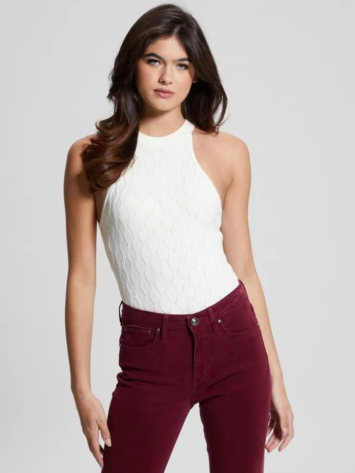 Sweaters and Knits GUESS Women Vanessa Diamond Knit Sweater Tank Dove White Sweaters and Knits GUESS Women Vanessa Diamond Knit Sweater Tank Dove White