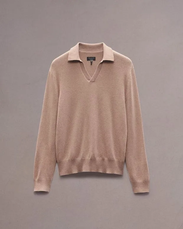 SweatersPolos rag and bone Men Downing Cashmere Polo BlackDesert