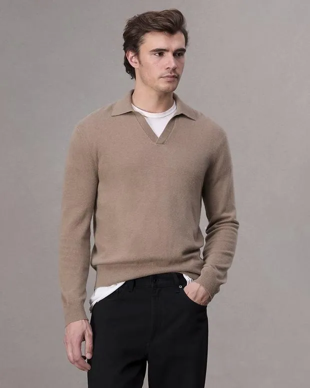 SweatersPolos rag and bone Men Downing Cashmere Polo BlackDesert