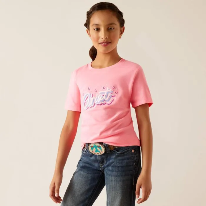 TShirts and Polos Kids Ariat Ariat Rainbow Script TShirt Neon Pink Heather