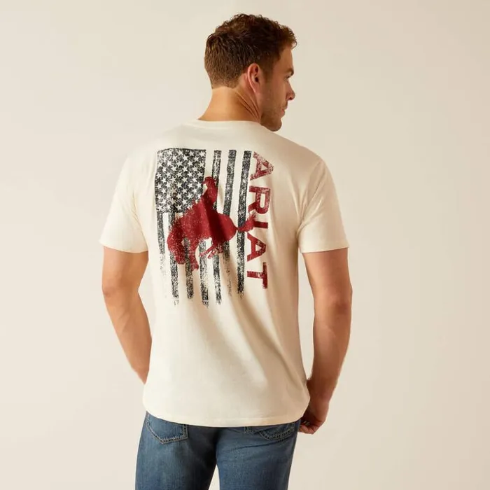 TShirts and Polos Men Ariat Ariat Bronco Flag TShirt Off White