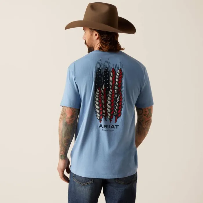 TShirts and Polos Men Ariat Ariat Wheat Flag TShirt Light Blue Heather