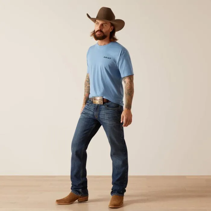 TShirts and Polos Men Ariat Ariat Wheat Flag TShirt Light Blue Heather