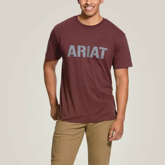 TShirts and Polos Men Ariat Rebar Cotton Strong Block Burgundy Heather
