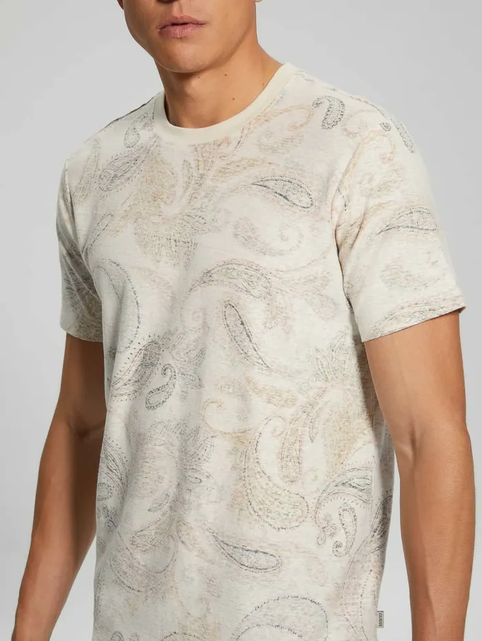 TShirts and Tanks GUESS Men Eco LinenBlend Paisley Tee Salt White Multi
