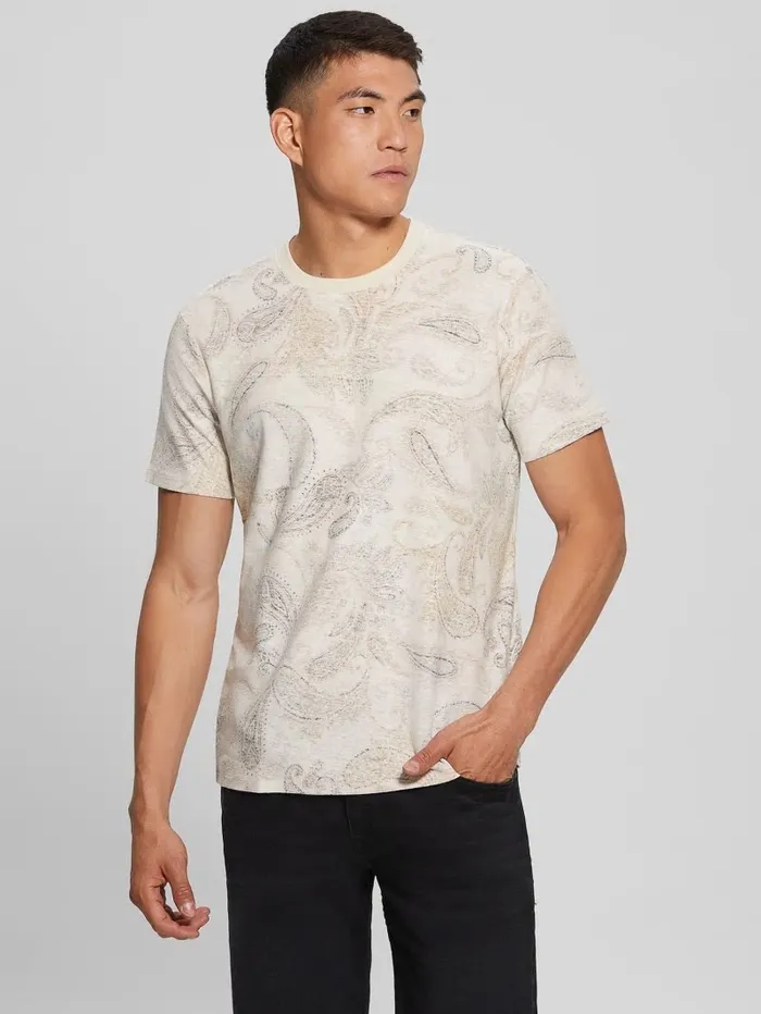 TShirts and Tanks GUESS Men Eco LinenBlend Paisley Tee Salt White Multi TShirts and Tanks GUESS Men Eco LinenBlend Paisley Tee Salt White Multi