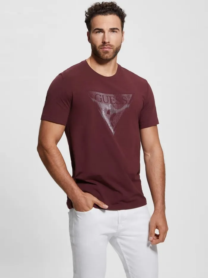 TShirts and Tanks GUESS Men Eco Triangle Crewneck Tee Red Noir