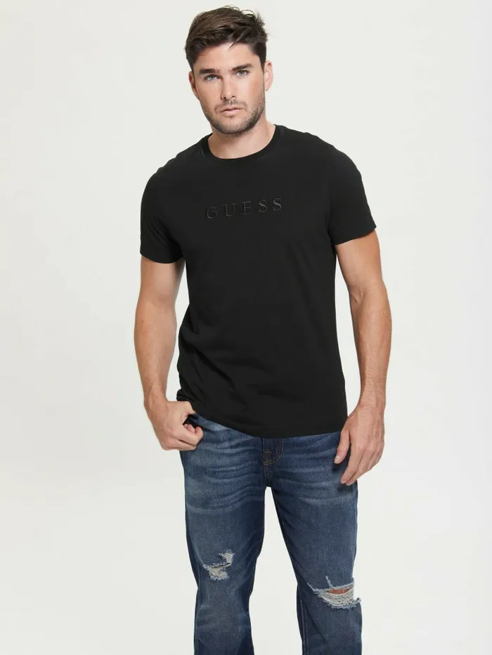 TShirts and Tanks GUESS Men Embroidered Logo Tee Black
