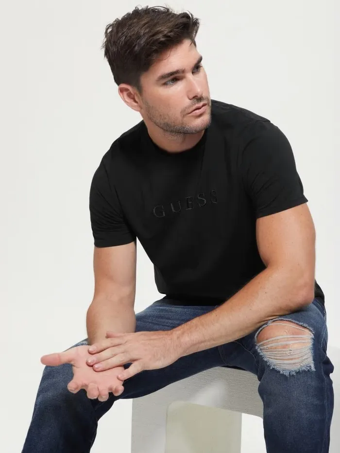 TShirts and Tanks GUESS Men Embroidered Logo Tee Black