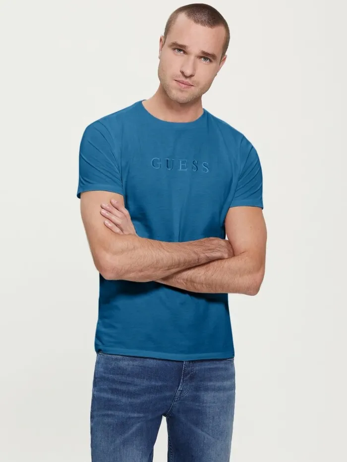 TShirts and Tanks GUESS Men Embroidered Logo Tee Uniform Blue