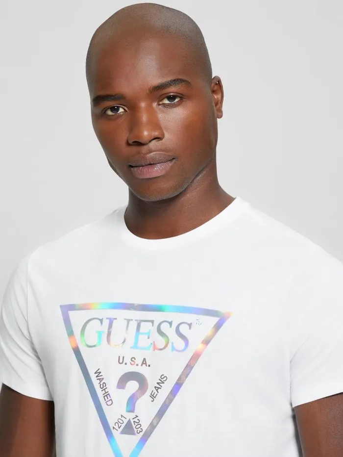 TShirts and Tanks GUESS Men Iridescent Signature Tee Pure White