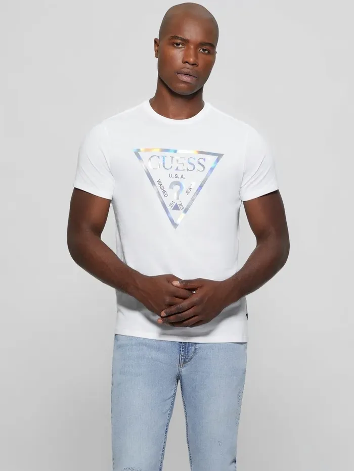 TShirts and Tanks GUESS Men Iridescent Signature Tee Pure White