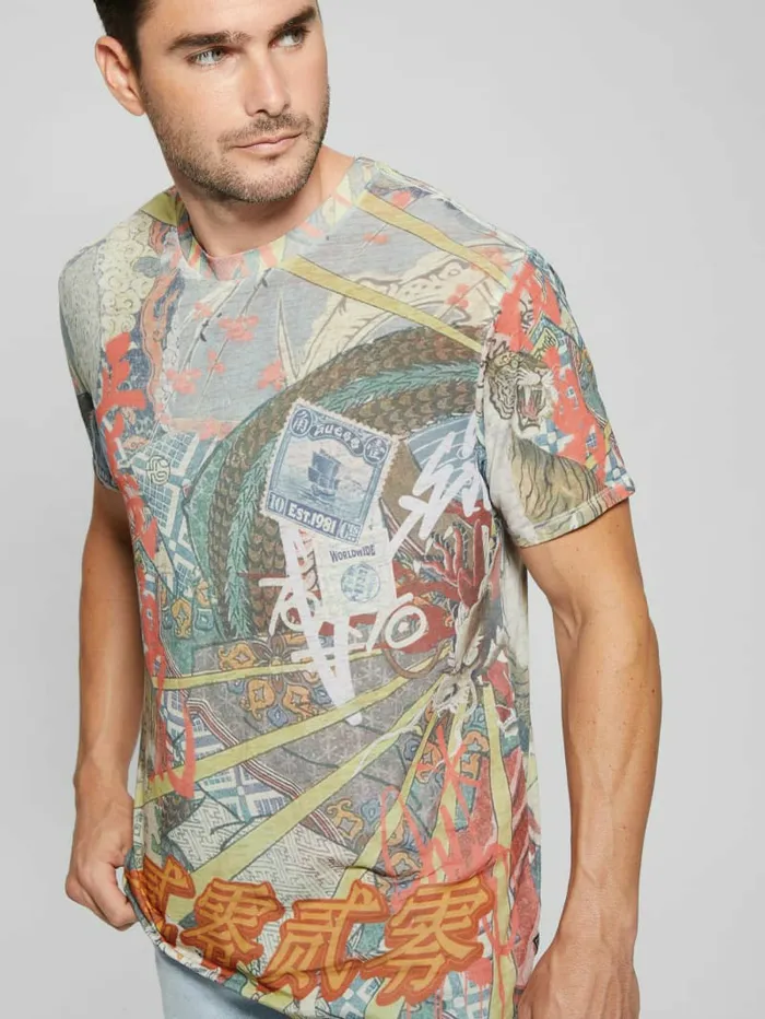 TShirts and Tanks Men GUESS Collage Burnout Tee Pure White Multi
