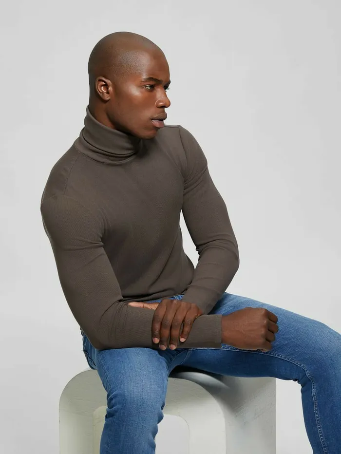 TShirts and Tanks Men GUESS Mateo Turtleneck Tee Chocolate Brownie