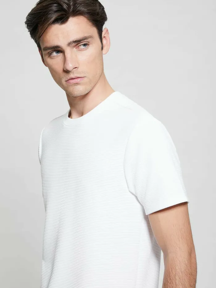 TShirts and Tanks Textured Stripe Tee Pure White GUESS Men