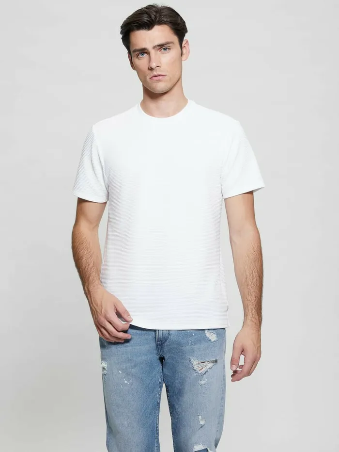 TShirts and Tanks Textured Stripe Tee Pure White GUESS Men