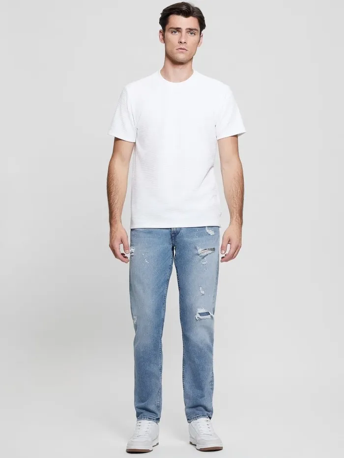 TShirts and Tanks Textured Stripe Tee Pure White GUESS Men