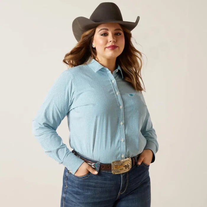 TShirts and Tops Women Ariat Kirby Stretch Shirt Crystal Teal Stripe
