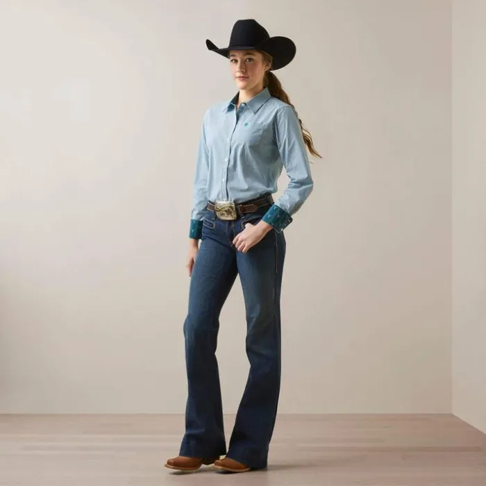 TShirts and Tops Women Ariat Kirby Stretch Shirt Crystal Teal Stripe