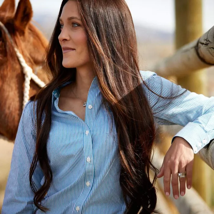 TShirts and Tops Women Ariat Kirby Stretch Shirt Crystal Teal Stripe