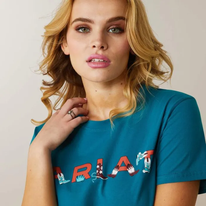 TShirts and Tops Women Ariat REAL Boot Kickin039 Logo Tee Exotic Plume TShirts and Tops Women Ariat REAL Boot Kickin039 Logo Tee Exotic Plume