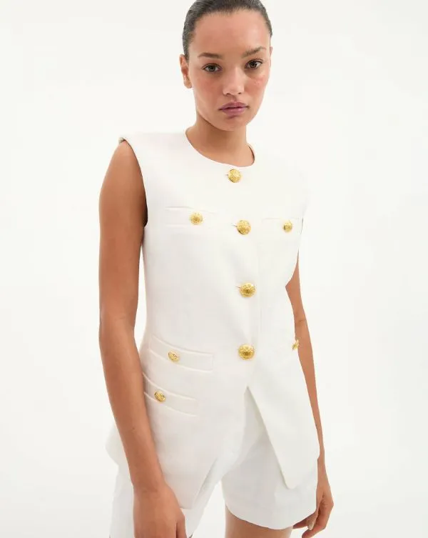 Tamara Linen Vest Offwhite Women Veronica Beard Jackets and Outerwear