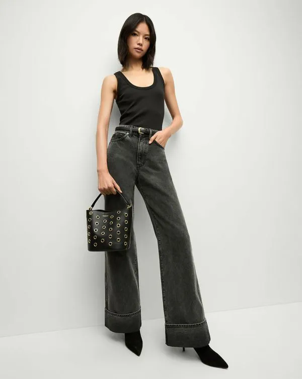 Taylor Cuffed WideLeg Jean Stoned Washed Onyx Women Veronica Beard Jeans