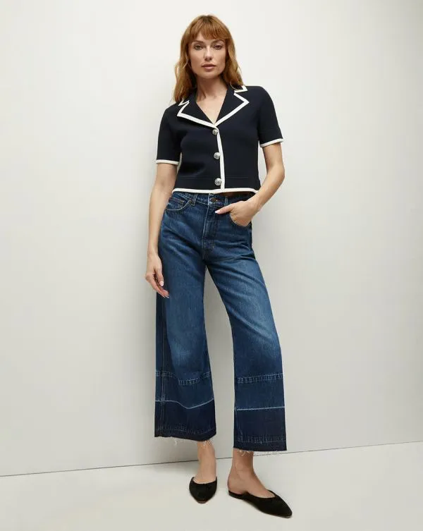 Taylor Released Hem Cropped WideLeg Jean Bright Blue Women Veronica Beard Jeans