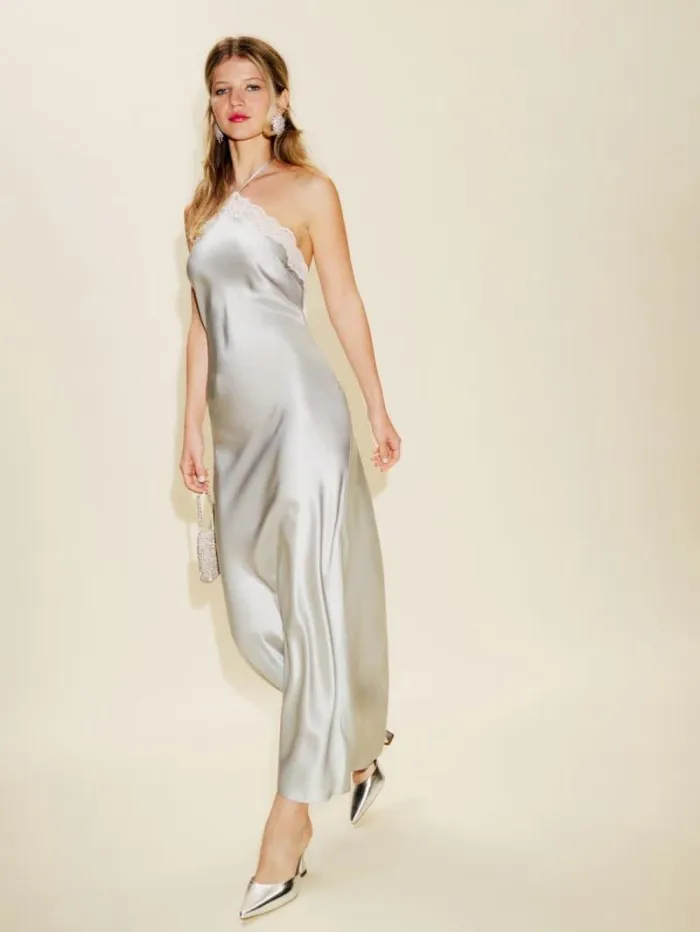 The Reformation Aara Silk Dress Moonlight 8211 ClothingWeddings