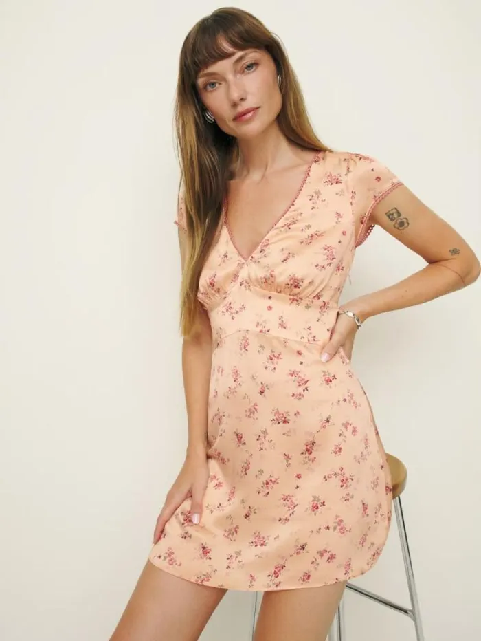 The Reformation Amellia Silk Dress Myrna 8211 Clothing