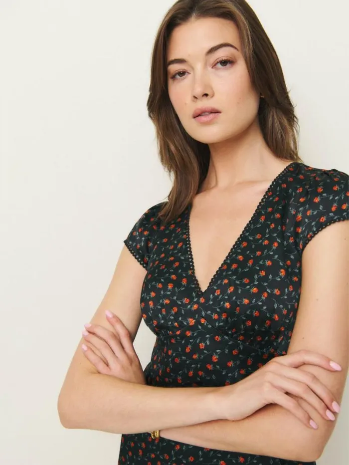 The Reformation Amellia Silk Dress Perla 8211 Clothing