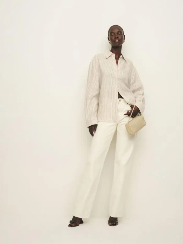 The Reformation Andy Oversized Linen Shirt Sandy Stripe 8211 Clothing