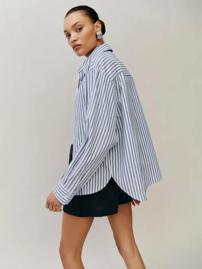 The Reformation Andy Oversized Shirt Baby Blue Stripe 8211 Clothing
