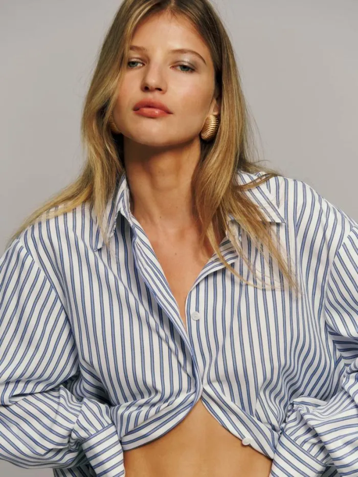 The Reformation Andy Oversized Shirt Baby Blue Stripe 8211 Clothing