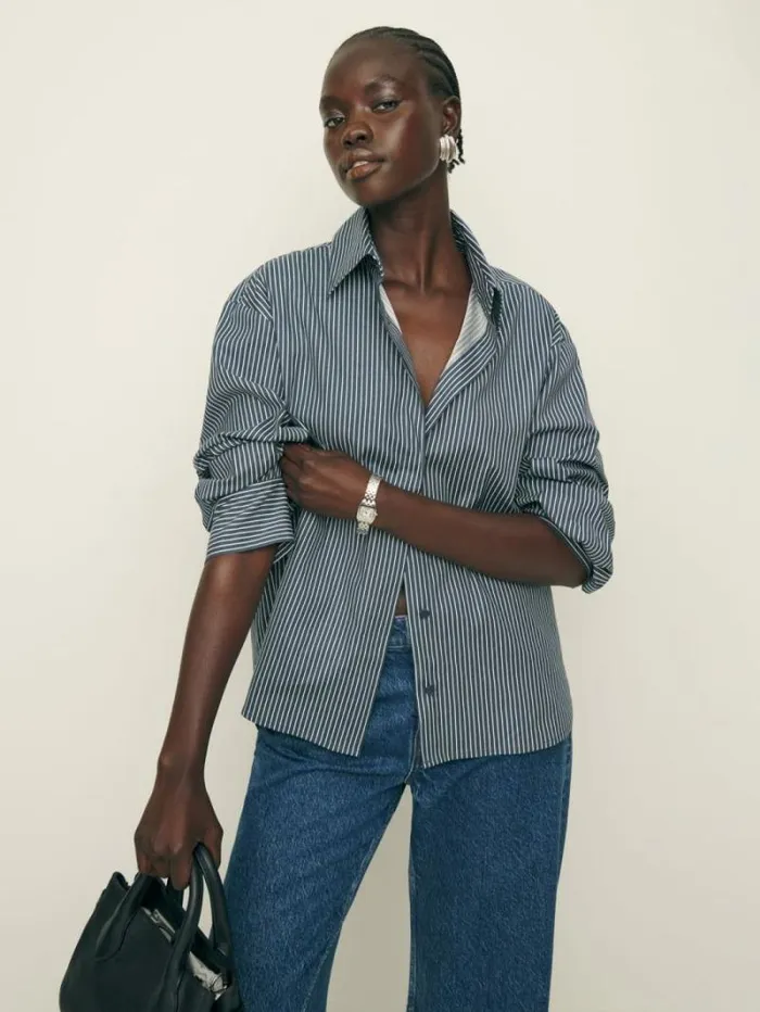 The Reformation Andy Oversized Shirt Long Island Stripe 8211 Clothing