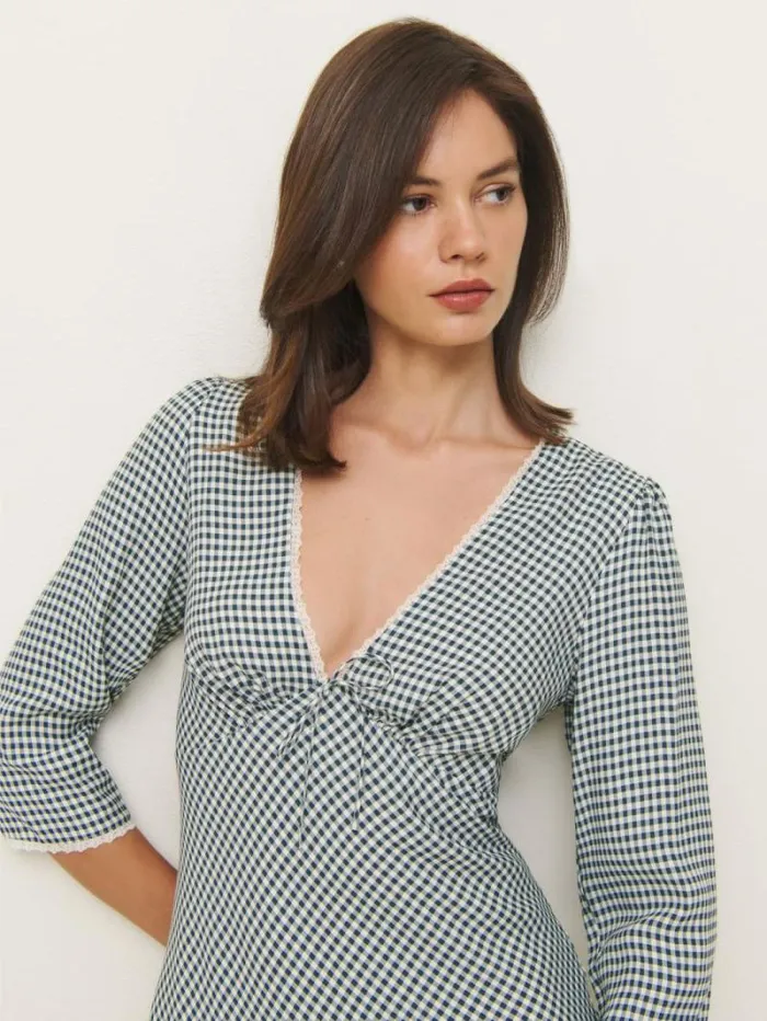 The Reformation Arlie Dress Slate Check 8211 Clothing