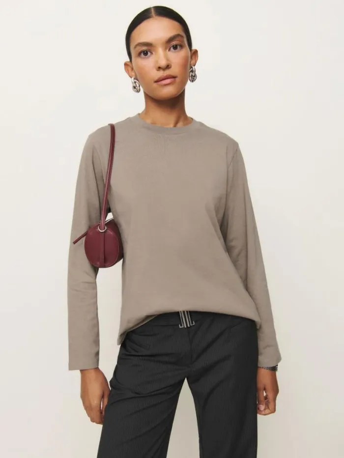 The Reformation Asher Oversized Long Sleeve Tee Taupe 8211 Clothing