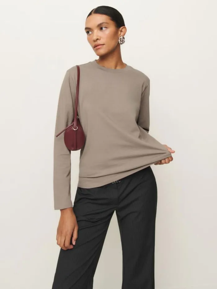 The Reformation Asher Oversized Long Sleeve Tee Taupe 8211 Clothing