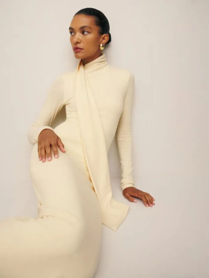 The Reformation Azure Knit Dress Custard 8211 Clothing