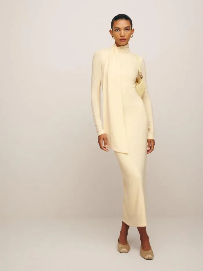 The Reformation Azure Knit Dress Custard 8211 Clothing