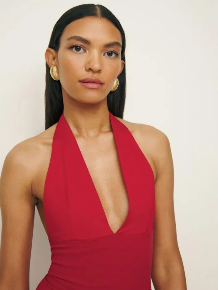 The Reformation Baker Knit Dress Lipstick 8211 Clothing