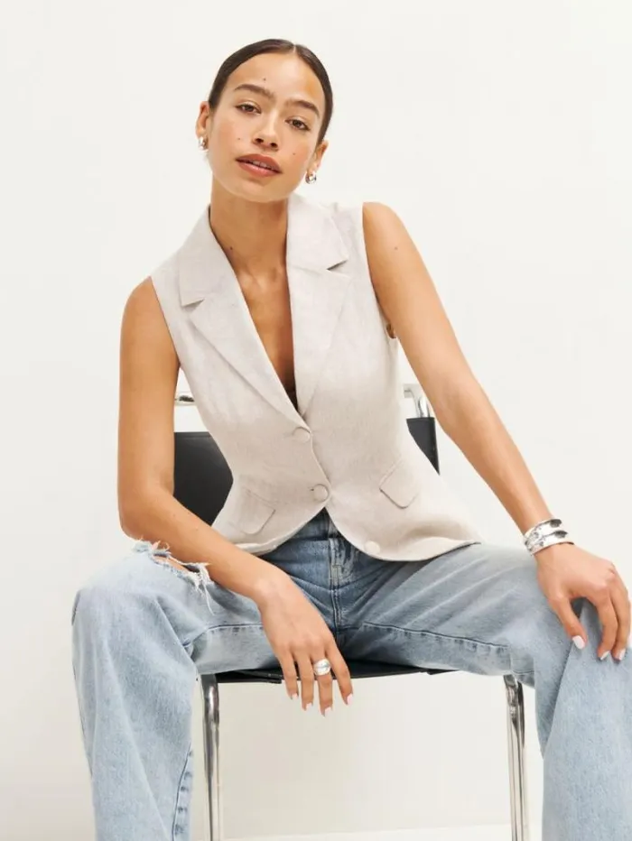 The Reformation Billie Linen Vest Oatmeal 8211 Clothing