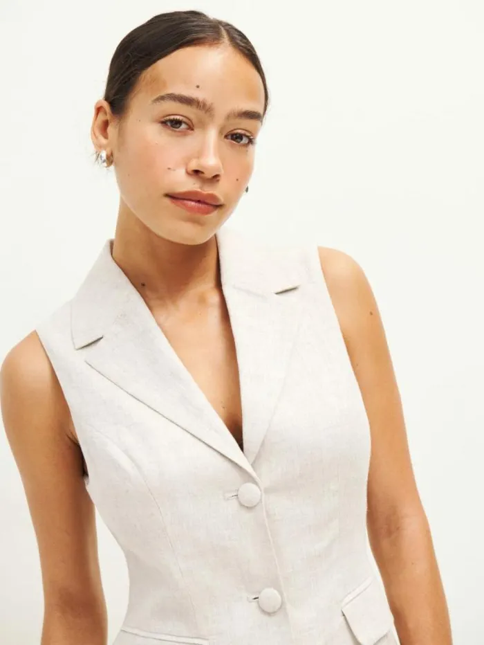 The Reformation Billie Linen Vest Oatmeal 8211 Clothing
